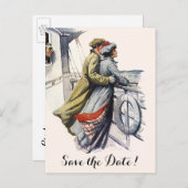 ヴィンテージクルーズ船ロマンス、結婚式の日付を保存 案内ポストカード (正面/裏面)