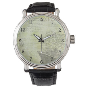 ヴィンテージクルーズ船、新聞記事と地図 腕時計