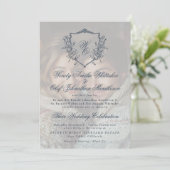 ヴィンテージクレストクリーム&ネイビーオーバーレイ結婚写真 招待状 (スタンド正面)