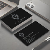 ヴィンテージクレストブラックエレガントイニシャルモノグラム 名刺