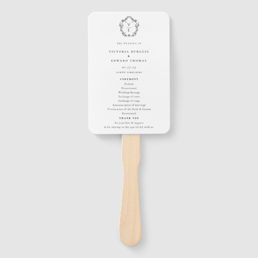 ヴィンテージクレストブラックモノグラム結婚式 プログラム ハンドファン (正面)