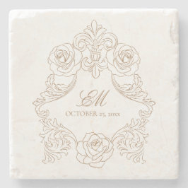 ヴィンテージクレストモノグラムゴールデン結婚ブラウンのロゴ ストーンコースター