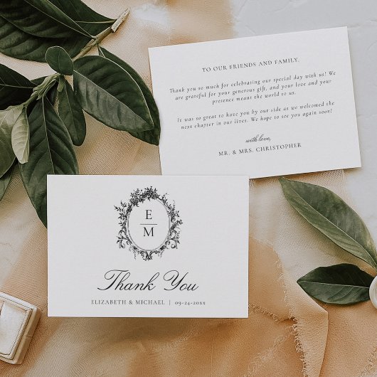 ヴィンテージクレストモノグラムフォーマルボ結婚タニス サンキューカード