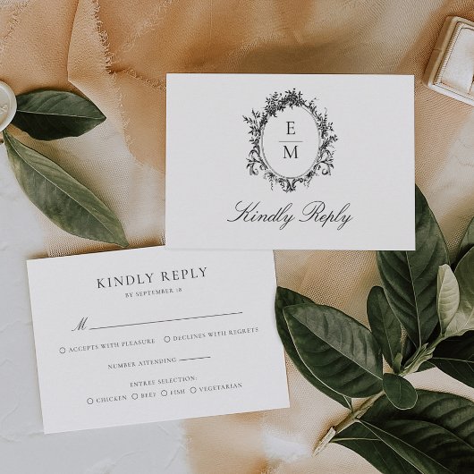 ヴィンテージクレストモノグラムフォーマルボ結婚タニス 出欠カード