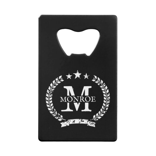 ヴィンテージクレストリース名前をカスタムするモノグラム クレジットカード栓抜き (正面)