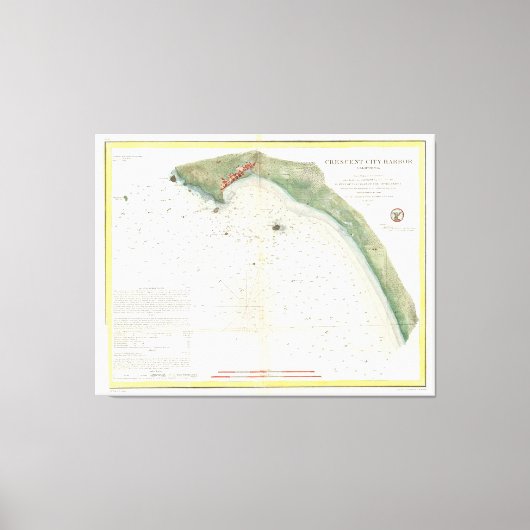 ヴィンテージクレセントシティハーバーCAの地図（1859年） キャンバスプリント (正面)