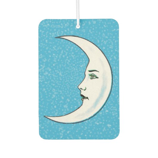 ヴィンテージクレセントホワイトムーン顔ホワイトスターズ カーエアーフレッシュナー (正面)