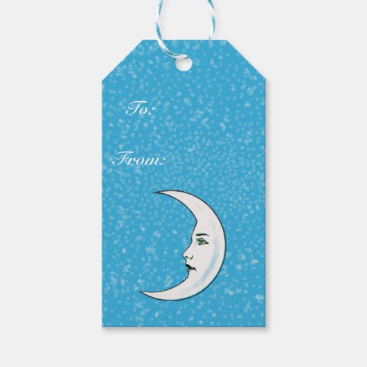 ヴィンテージクレセントホワイトムーン顔ホワイトスターズ ギフトタグ (正面)