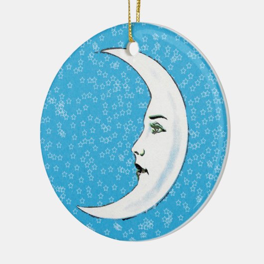 ヴィンテージクレセントホワイトムーン顔ホワイトスターズ セラミックオーナメント (左)