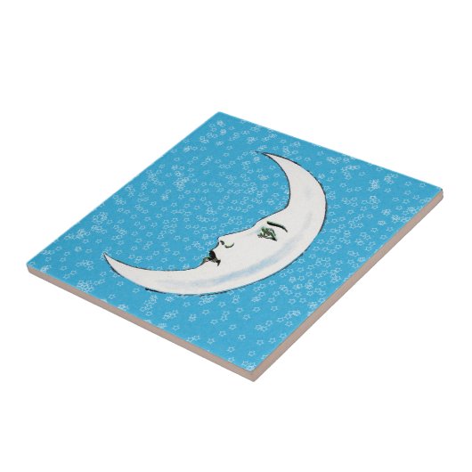 ヴィンテージクレセントホワイトムーン顔ホワイトスターズ タイル (側面)