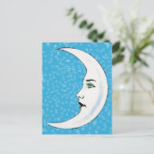 ヴィンテージクレセントホワイトムーン顔ホワイトスターズ ポストカード (スタンド正面)