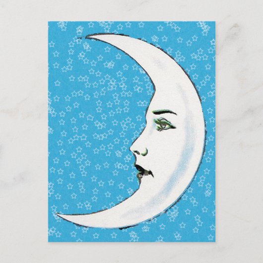 ヴィンテージクレセントホワイトムーン顔ホワイトスターズ ポストカード (正面)