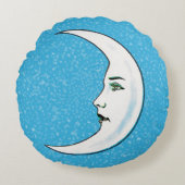 ヴィンテージクレセントホワイトムーン顔ホワイトスターズ ラウンドクッション (正面)