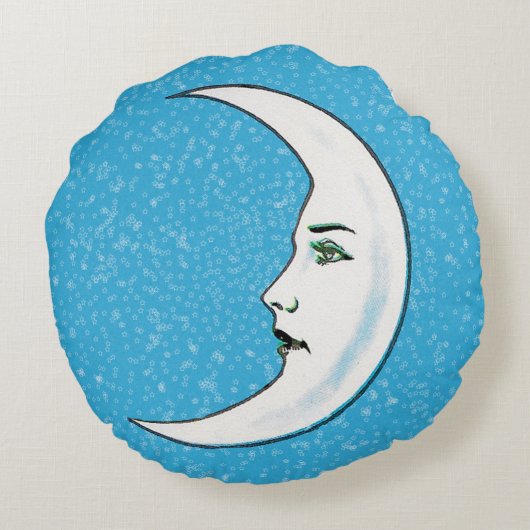 ヴィンテージクレセントホワイトムーン顔ホワイトスターズ ラウンドクッション (裏面)