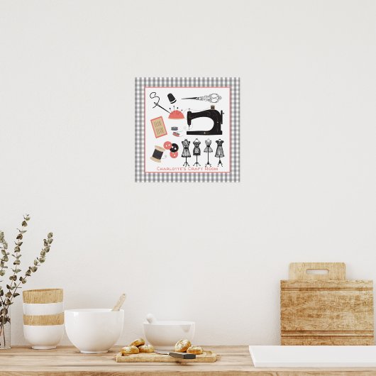 ヴィンテージクレフティ裁縫ルームパーソナライズされた標識 ポスター (キッチン)