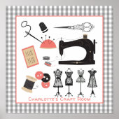 ヴィンテージクレフティ裁縫ルームパーソナライズされた標識 ポスター (正面)