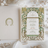 ヴィンテージクレマティス&プリムローズ・アールヌーボー結婚ズ 招待状