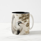 ヴィンテージクレーンの鳥の壁紙 ツートーンマグカップ (正面右)