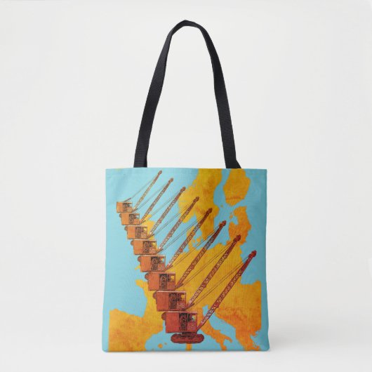 ヴィンテージクレーン操作者ヨーロッパ地図 トートバッグ (正面)