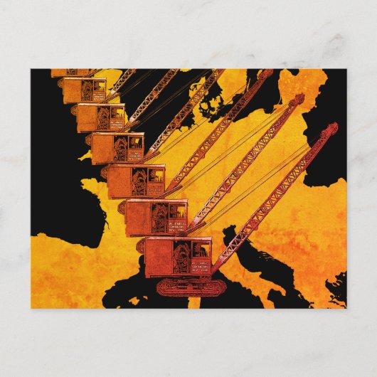 ヴィンテージクレーン操作者ヨーロッパ地図 ポストカード (正面)