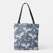 ヴィンテージクレーン飛んでいる：バードパターン トートバッグ (裏面)