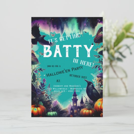 ヴィンテージクロウティール(緑がかった色)ハロウィーンパーティの招待状 招待状 (スタンド正面)