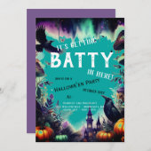 ヴィンテージクロウティール(緑がかった色)ハロウィーンパーティの招待状 招待状 (正面/裏面)