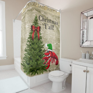 ヴィンテージクロウフィッシュクリスマスY'all シャワーカーテン