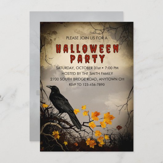 ヴィンテージクロウ&紅葉ハローウィンパーティ 招待状 (正面/裏面)