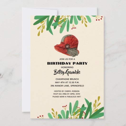 ヴィンテージクロシェダービー誕生日パーティー 招待状 (正面)