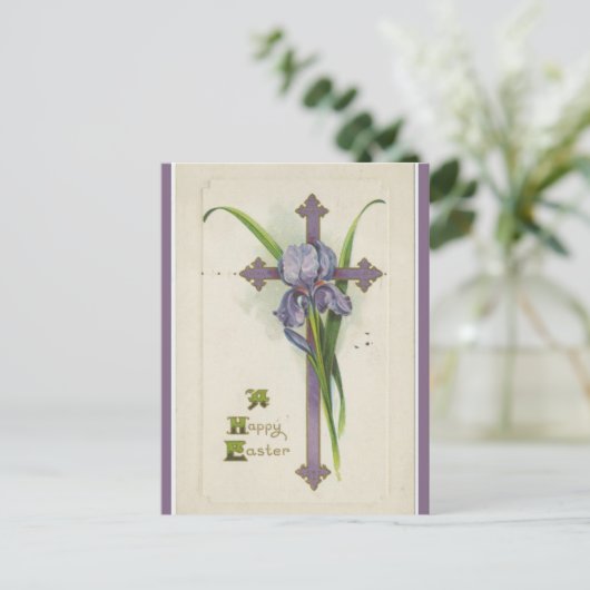 ヴィンテージクロスとアイリスイースター ポストカード (スタンド正面)
