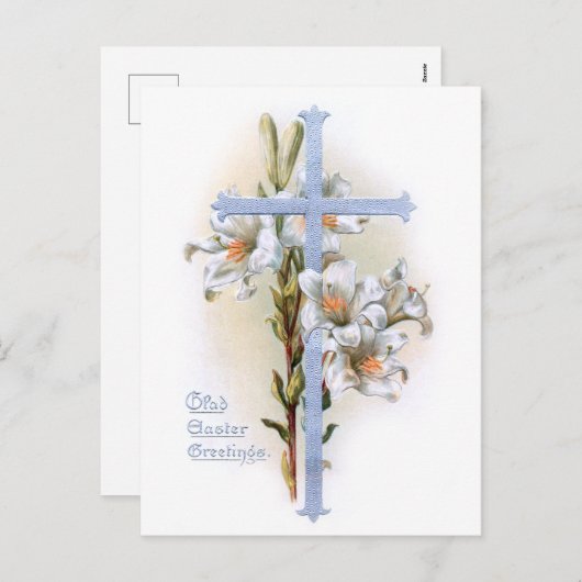 ヴィンテージクロスとイースターユリ シーズンポストカード (正面/裏面)