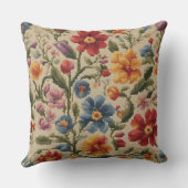 ヴィンテージクロスステッチカラフルフローラルパターン クッション (裏面)