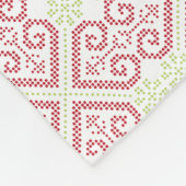 ヴィンテージクロスステッチ刺繍ハート模様 フリースブランケット (角)