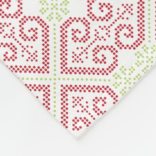 ヴィンテージクロスステッチ刺繍ハート模様 フリースブランケット (角)