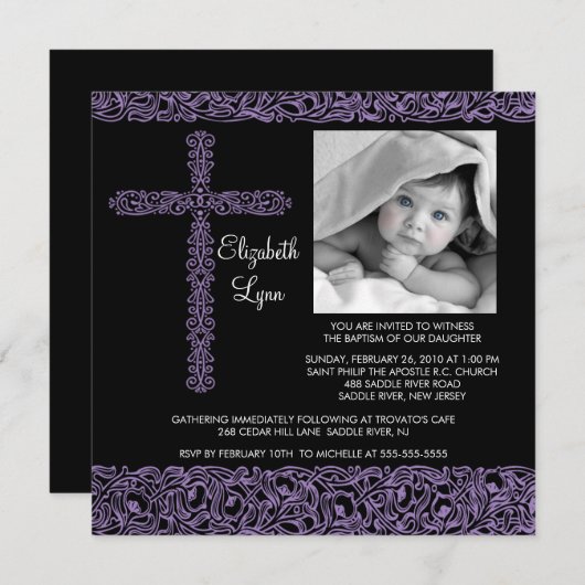 ヴィンテージクロスフォトバプティスマン 招待状 (正面/裏面)