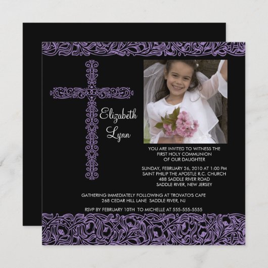 ヴィンテージクロスフォトファーストコミュニオン 招待状 (正面/裏面)