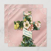 ヴィンテージクロスヴィンテージピンク第1聖餐式 招待状 (正面/裏面)