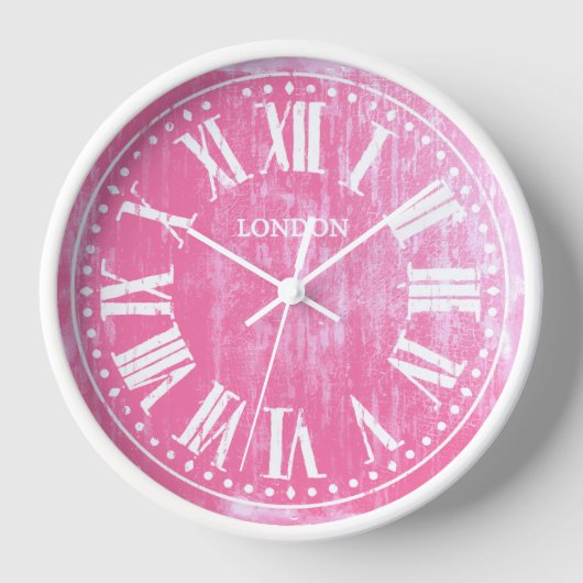 ヴィンテージクロックのローマ数字ピンク白 壁時計 (正面)