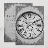 ヴィンテージクロックの紙を使った結婚1周年 招待状 (正面/裏面)