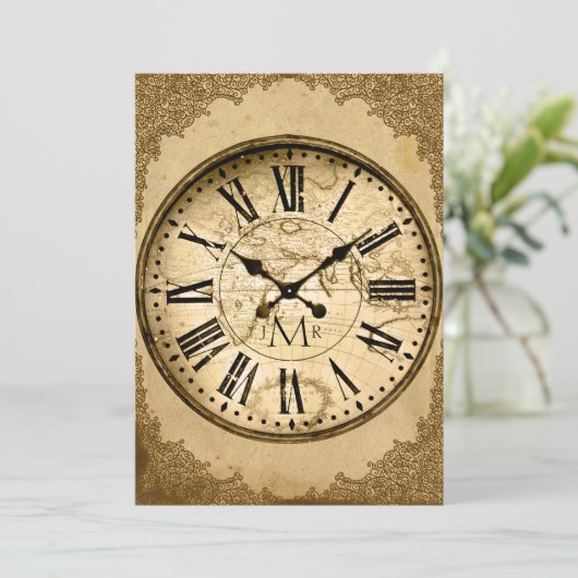 ヴィンテージクロックオンペーパー ファーストウェディングアニバーサリー 招待状 (スタンド正面)