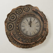 ヴィンテージクロックブロンズスチームパンクアンティーク ラウンドクッション (裏面)