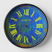 ヴィンテージクロックローマ数字ブルー酸イエロー 壁時計 (正面)