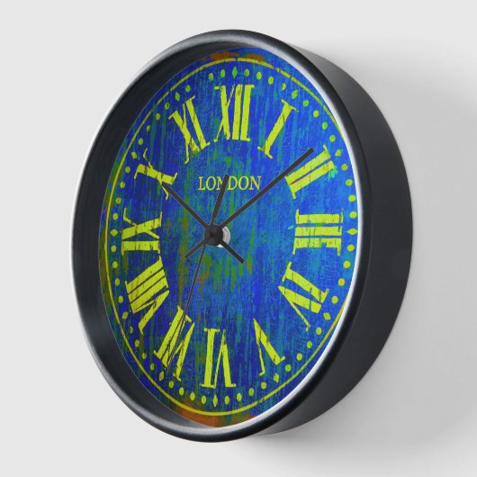 ヴィンテージクロックローマ数字ブルー酸イエロー 壁時計 (傾斜)
