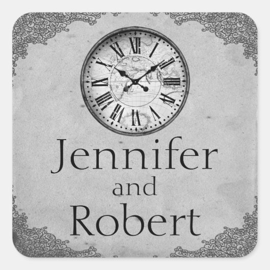 ヴィンテージクロック紙1周年記念封筒用シール スクエアシール (正面)