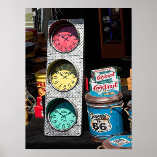 ヴィンテージクロック – シドニー、ロンドン、ニューヨーク ポスター (正面)