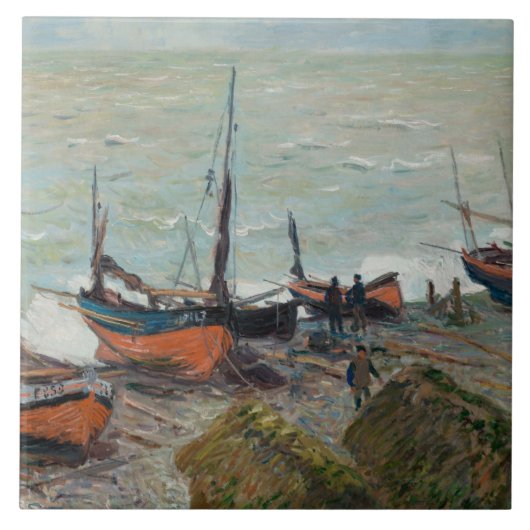 ヴィンテージクロードモネ魚釣りボーツセラミックスタイル タイル (正面)