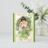 ヴィンテージクローバーと馬蹄型St patricks day ポストカード (スタンド正面)