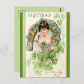 ヴィンテージクローバーと馬蹄型St patricks day ポストカード (正面/裏面)