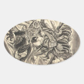 ヴィンテージクールの武士はタトゥーと戦う 楕円形シール (正面)